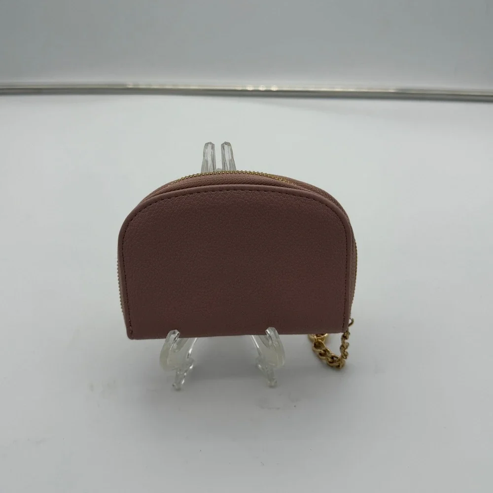 Anne Klein Dusty Rose Pebbled Zip Around Small Wallet Keychain Coin Purse Gold